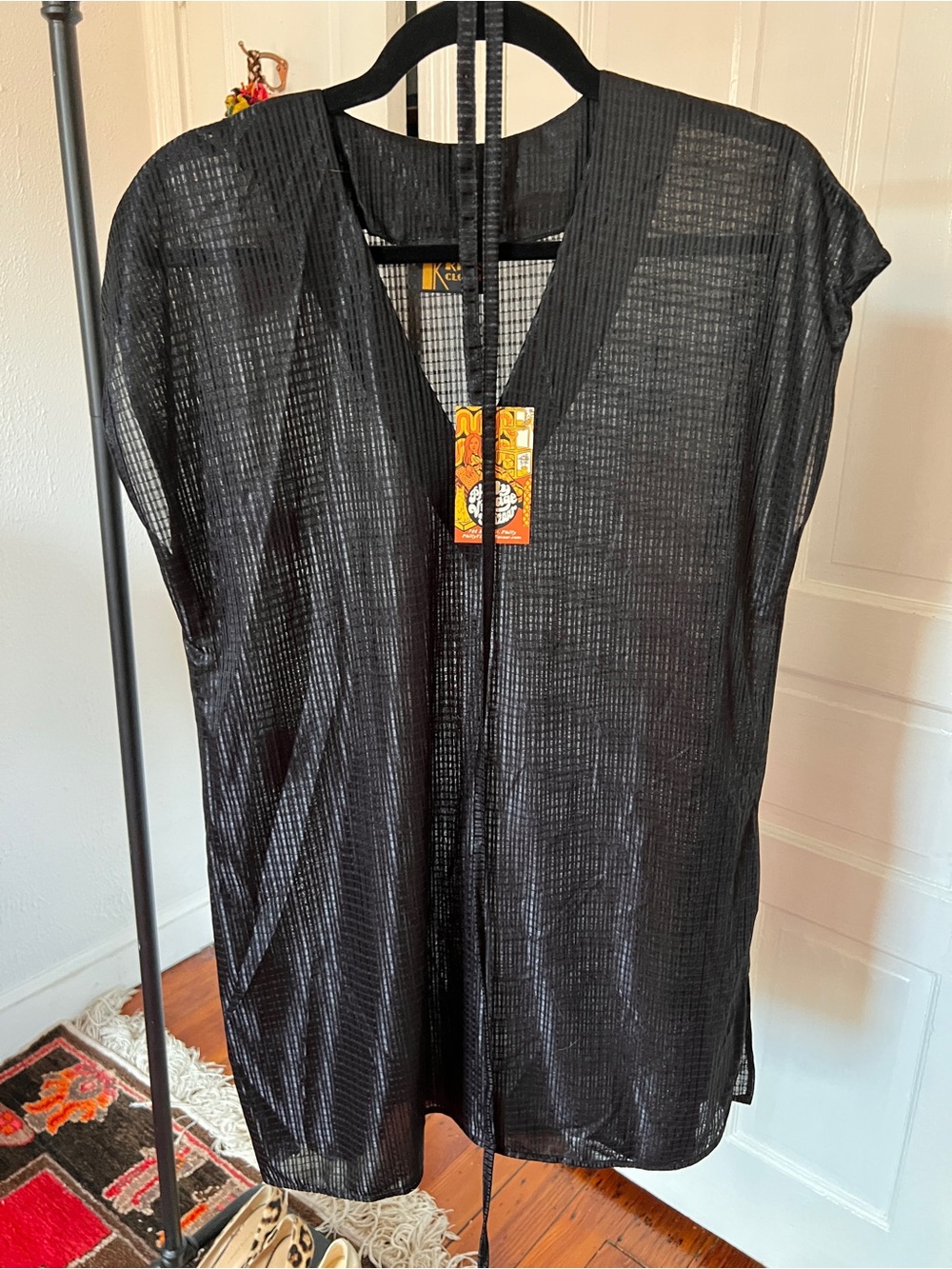 Vintage Sheer Black Open Front Tunic